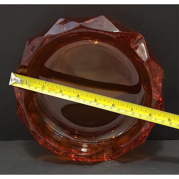 Viking Ashtray VTG Persimmon Orange Diamond Point 8 1/2" Heavy - Picture 9 of 10